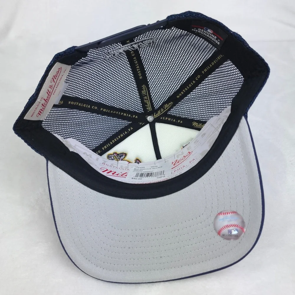 Atlanta Braves Mitchell & Ness Trucker‎ Hat Cap 3D Logo 5 Logos White Navy NWT